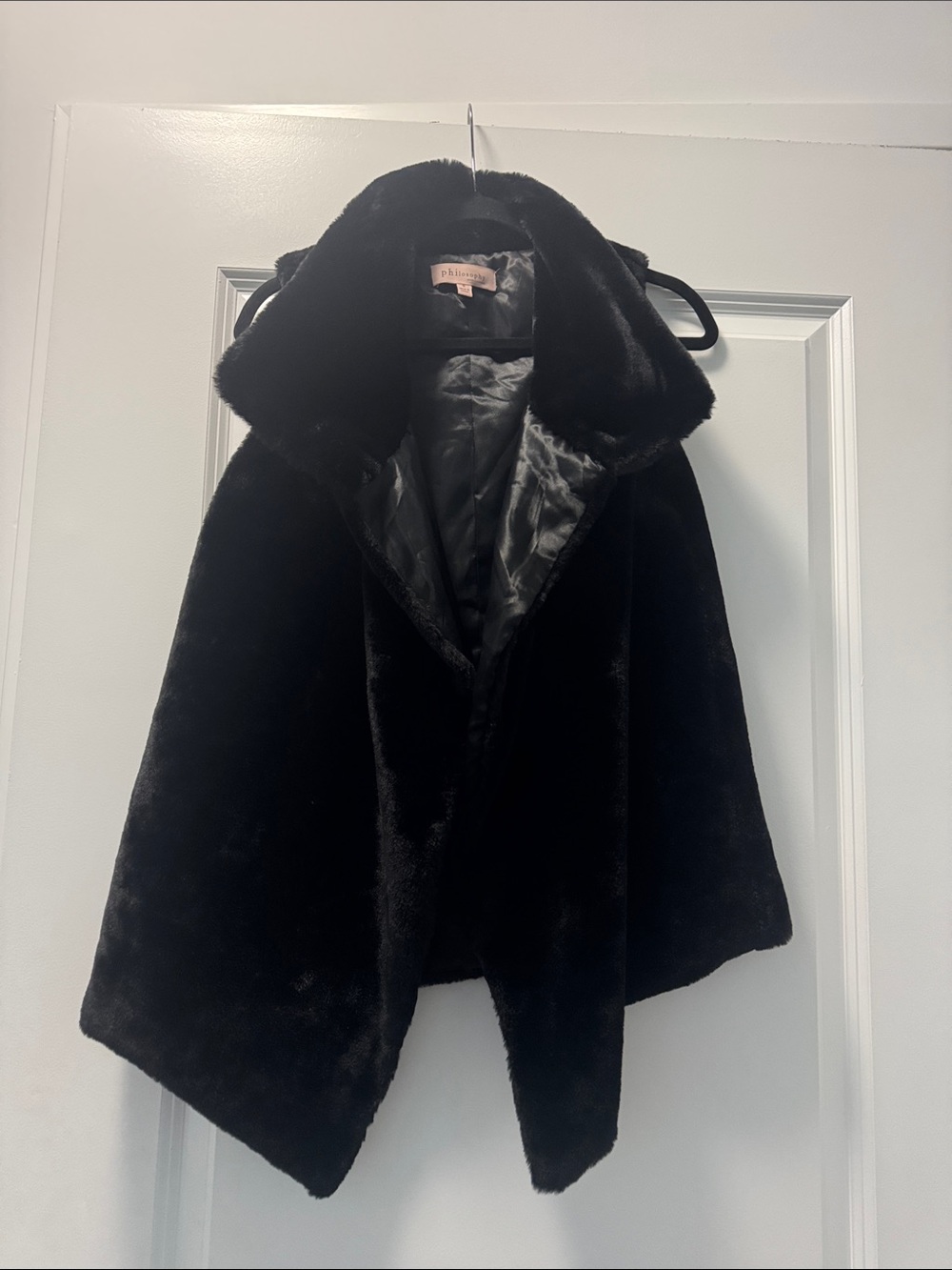 Philosophy Black Faux Fur Cape Coat